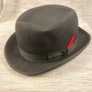Vintage Morfelt Wool Bowler Hat Red Feather Size Large Excellent Condition